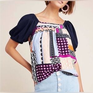 Women’s Maeve Anthropologie Patchwork Catania puff sleeve top. XS